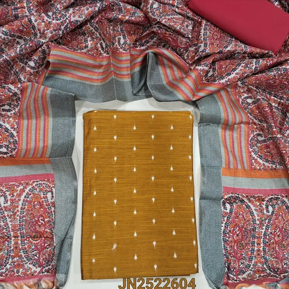 Mehandhi yellow slub silk cotton salwar material jn252604-Neidhal