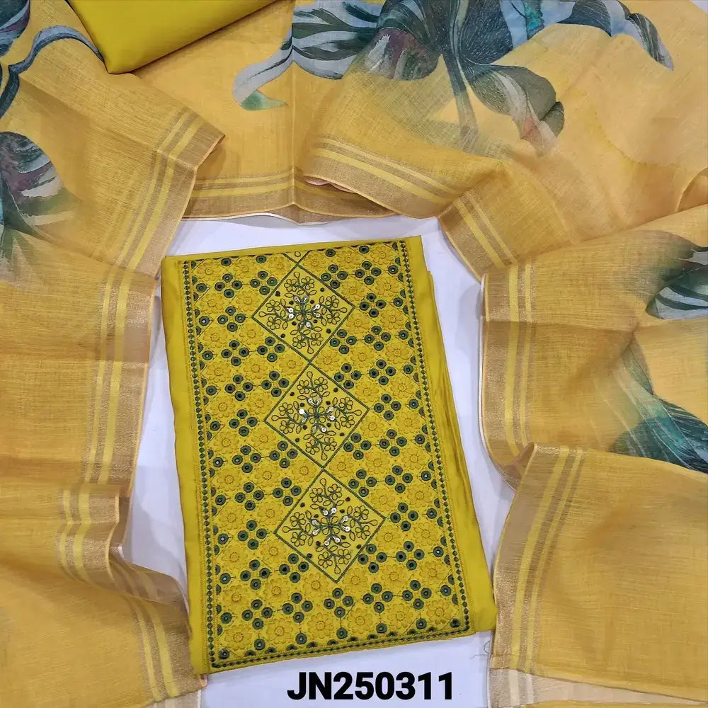Mehandhi yellow soft silk cotton salwar material jn250311-Neidhal
