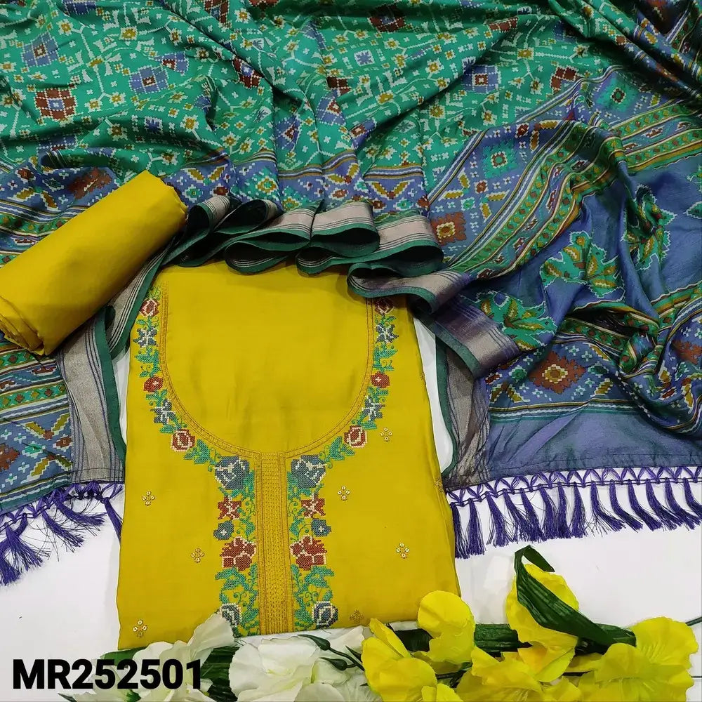 Mehandhi yellow soft silk cotton salwar material mr252501-Neidhal