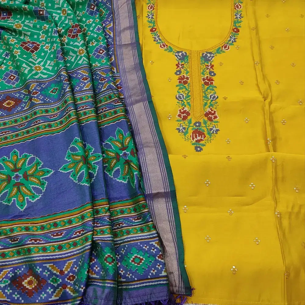 Mehandhi yellow soft silk cotton salwar material mr252501-Neidhal