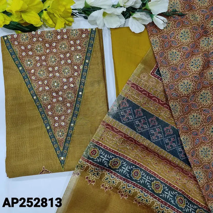 Mehandhi yellow tissue silk cotton salwar material ap252813-Neidhal