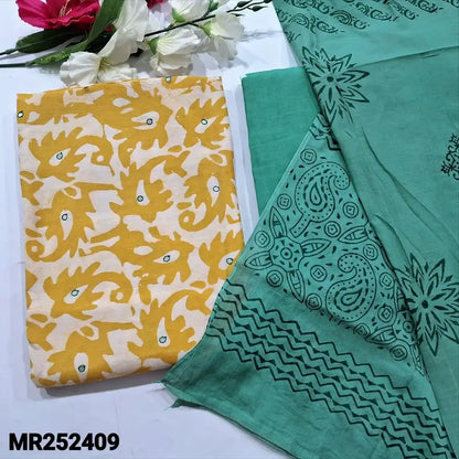 Mehandhi yellow wax batik fancy silk cotton salwar material mr252409-Neidhal