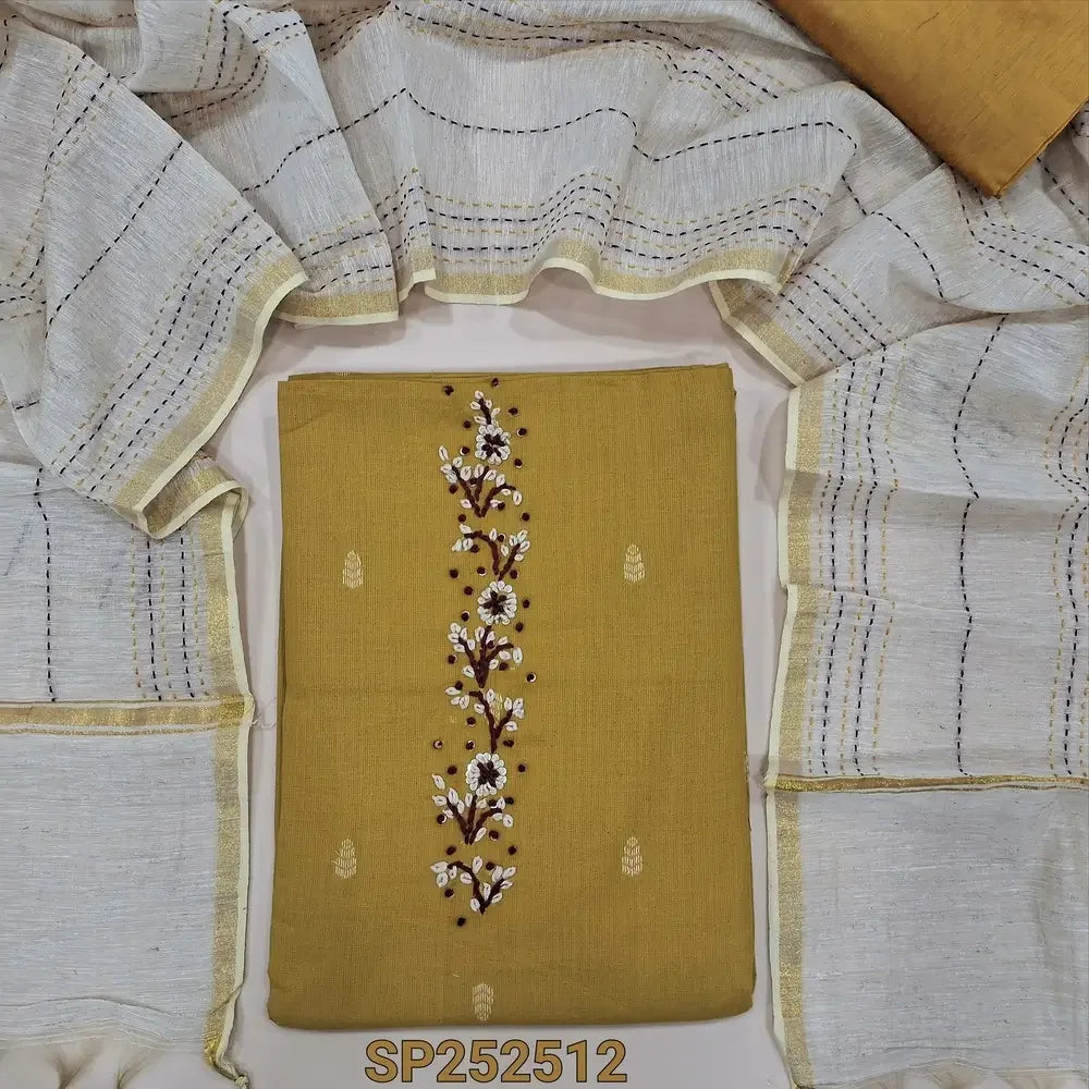 Mehandi Yellow handloom cotton salwar material SP252512-Neidhal