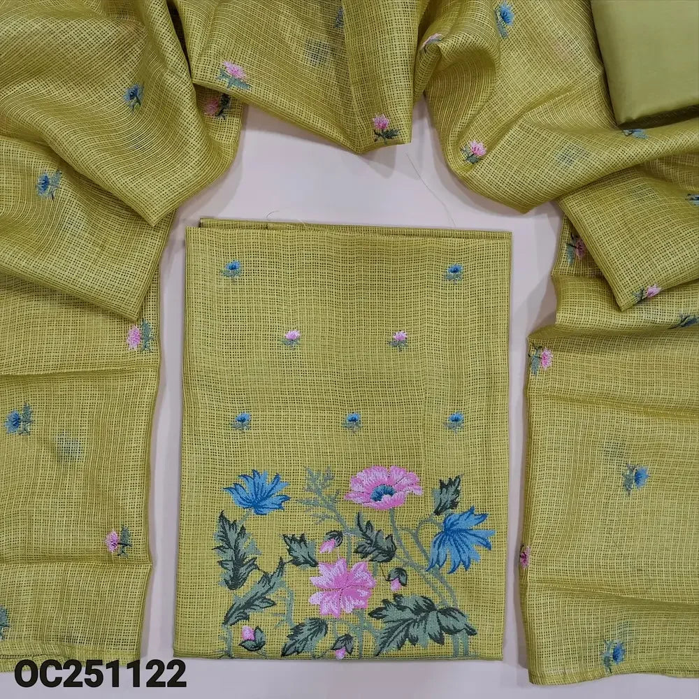 mehandi yellow kota silk silk cotton salwar material OC251122-Neidhal