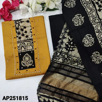 Mehndi Yellow Jam Cotton Salwar Material with Batik Dyed Dupatta