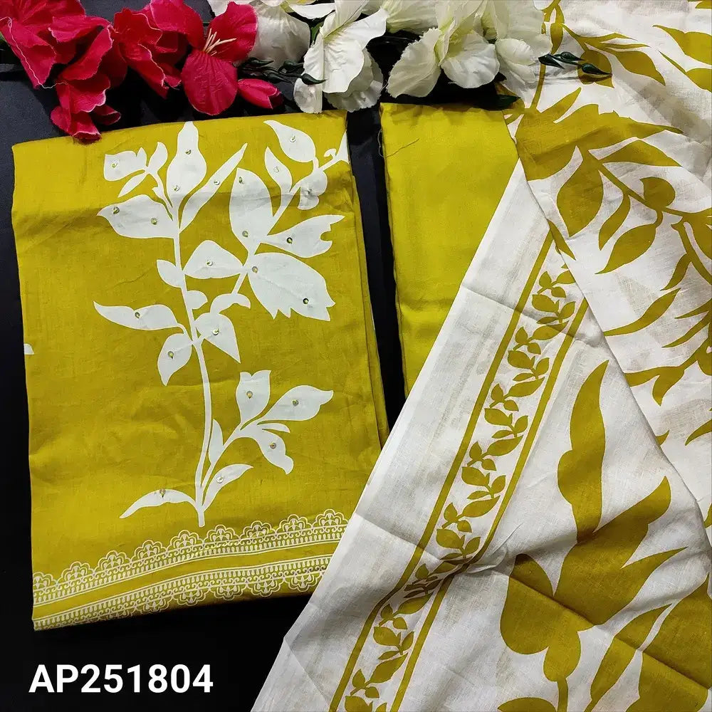 Mehndi Yellow Printed Satin Cotton Salwar Material AP251804 - Neidhal