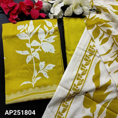 Mehndi Yellow Printed Satin Cotton Salwar Material AP251804 - Neidhal