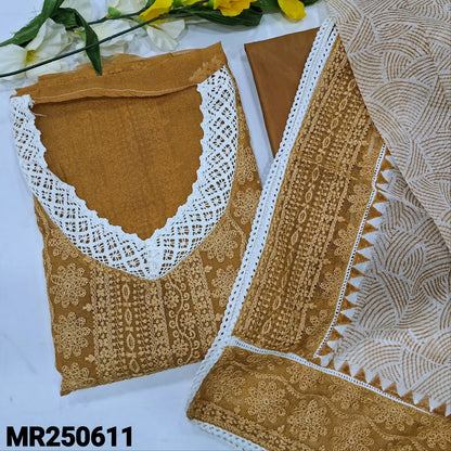 Mehndi Yellow V-Neck Self Embroidered Super Net Salwar Material | Neidhal