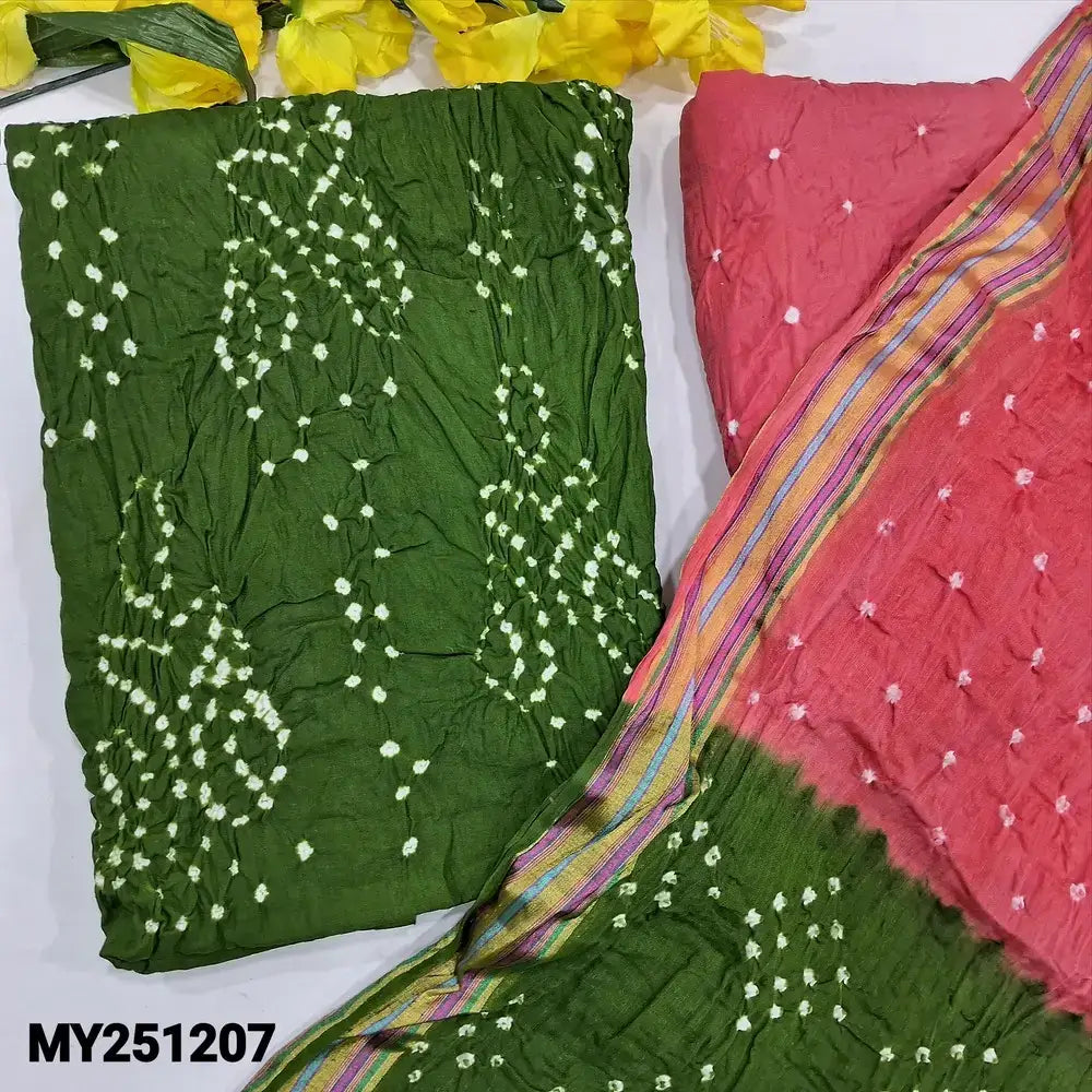 Mossy green bandhini cotton salwar material my251207-Neidhal