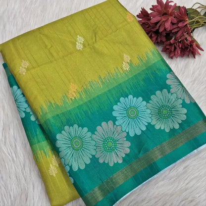Mossy green digital printed fancy chappa silk saree ns160-Neidhal