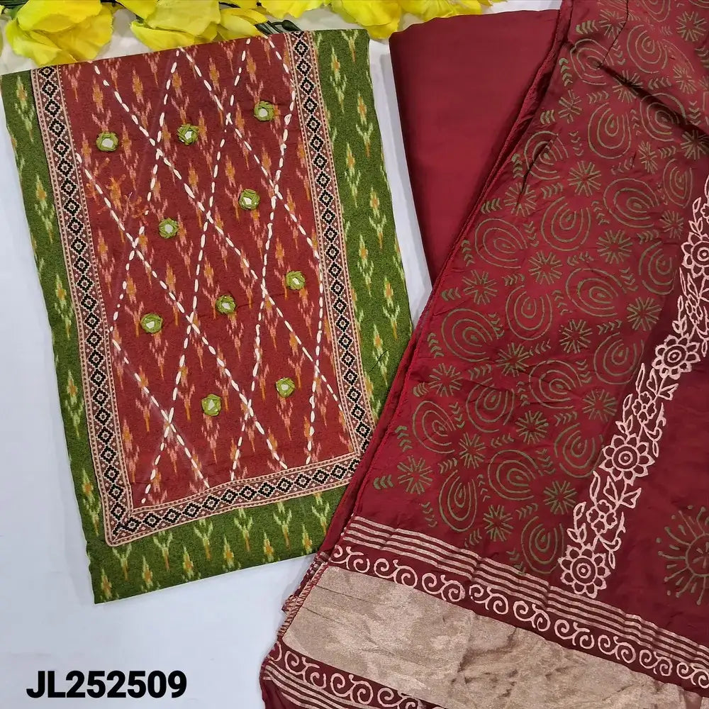 Mossy green ikat printed jam cotton salwar material jl252509-Neidhal