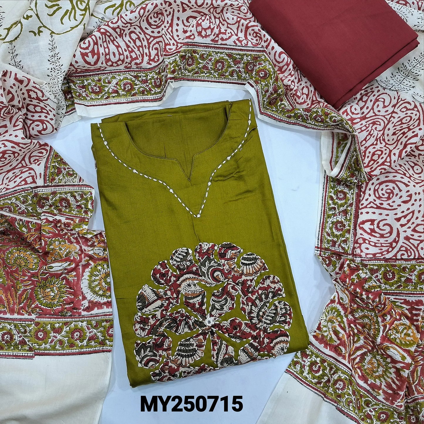Mossy green jam cotton salwar material my250715-Neidhal