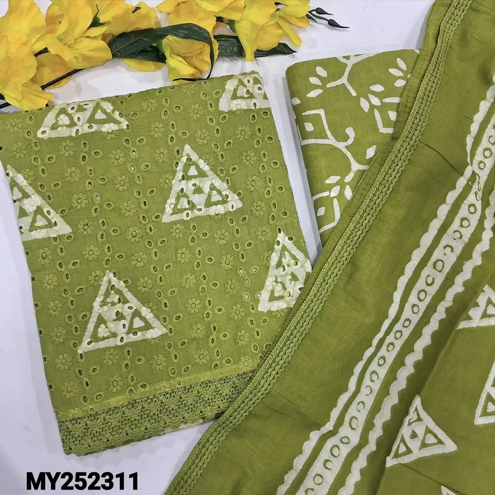 Mossy green schiffli embroidered wax batik cotton salwar material my252311-Neidhal
