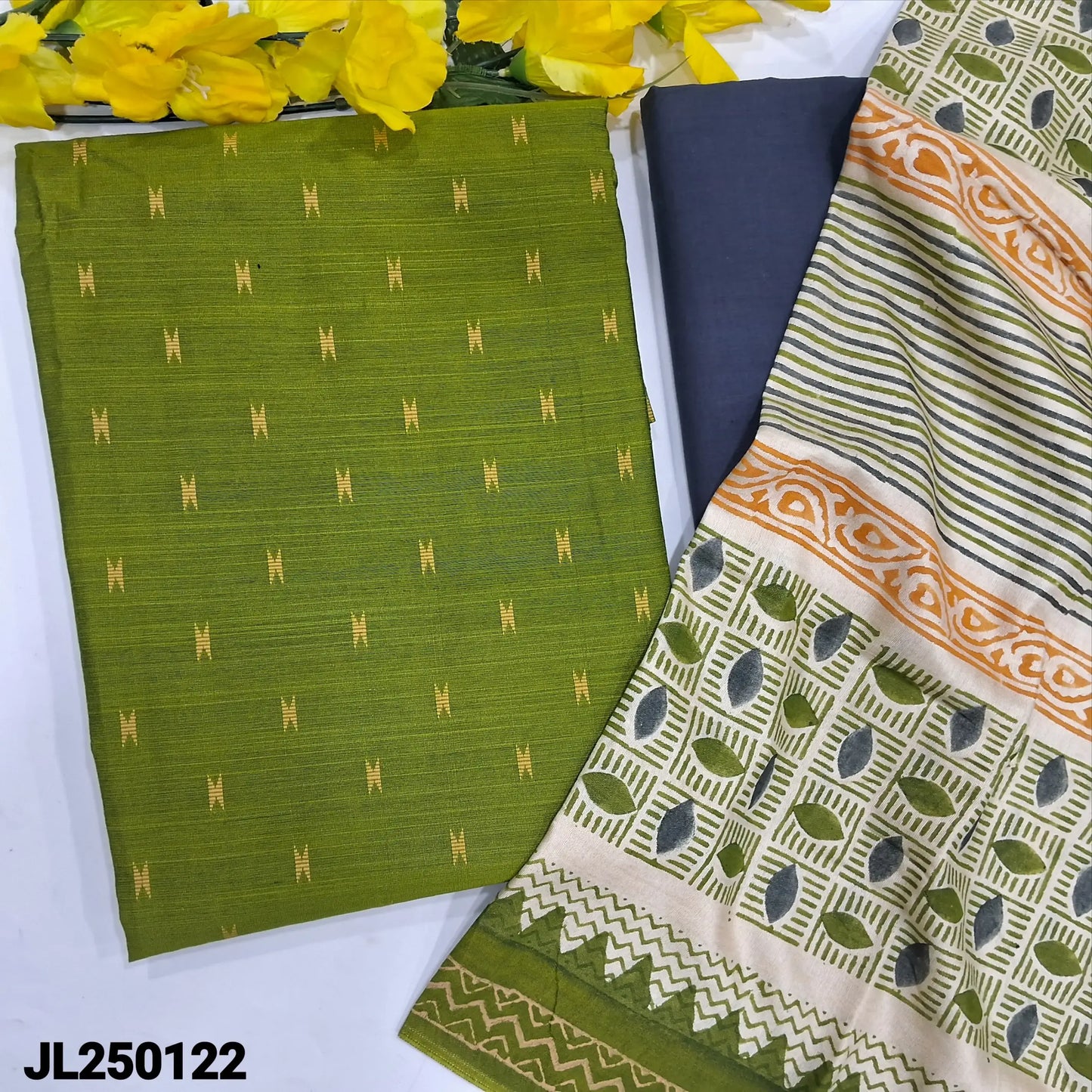 Mossy green slub silk cotton salwar material jl250122-Neidhal