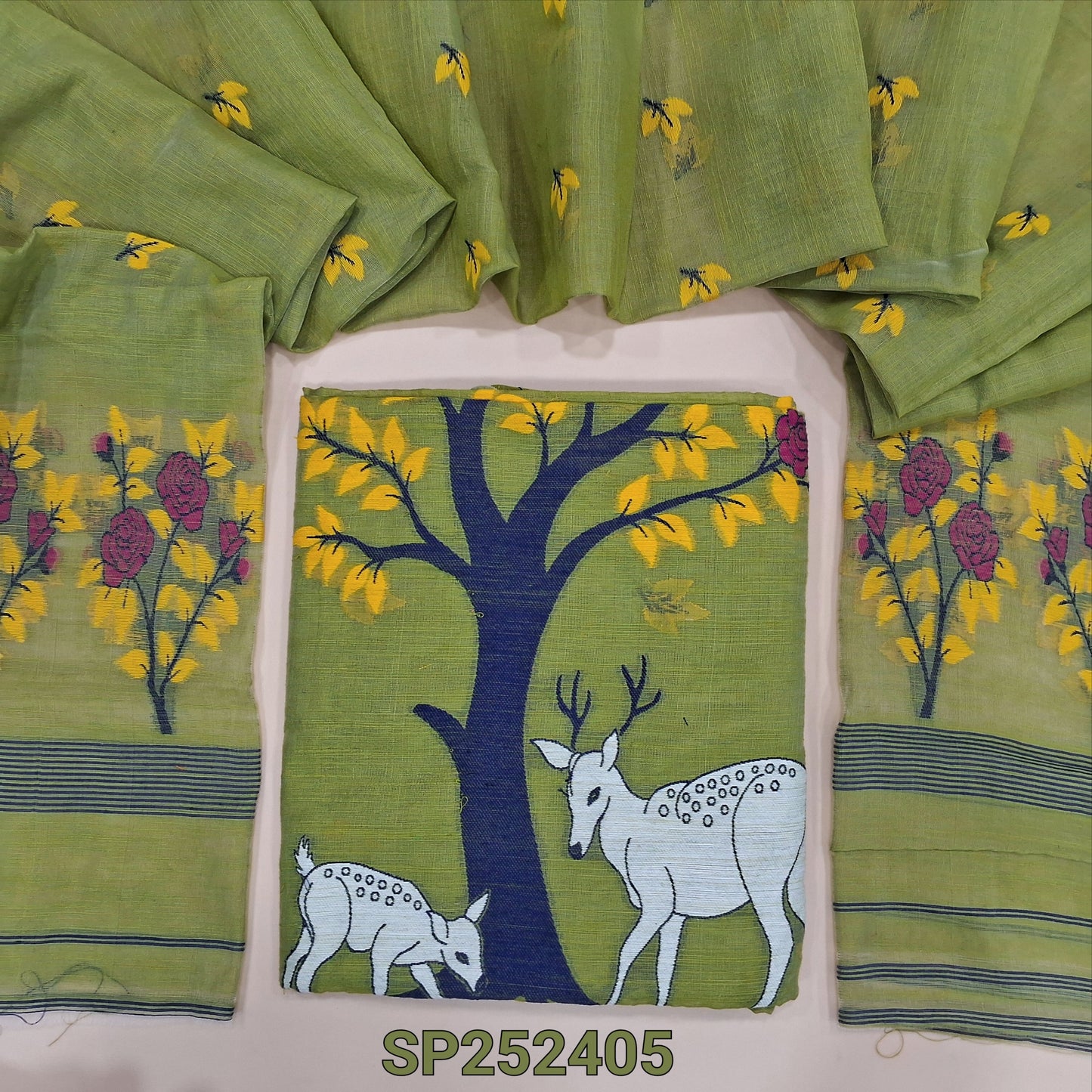 Mossy green slub silk cotton salwar material SP252405-Neidhal