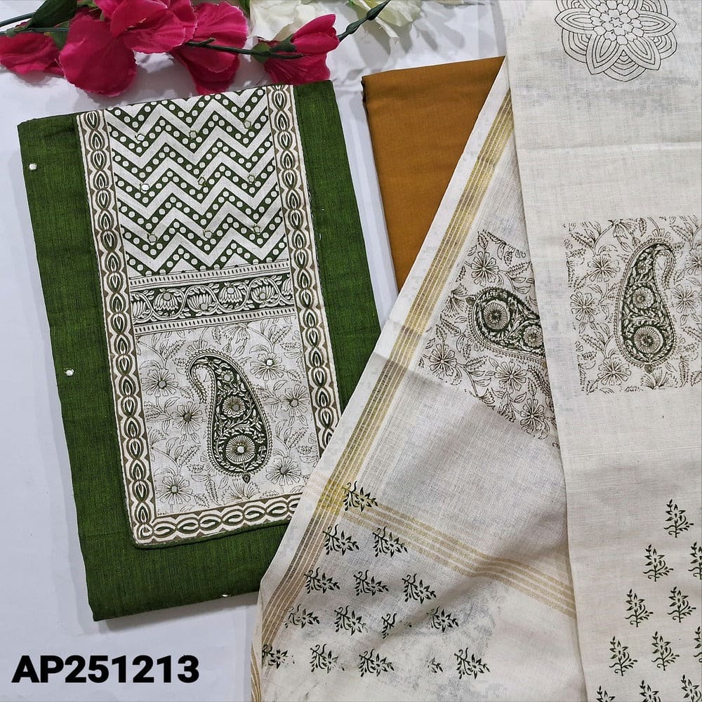 Mossy green south handloom cotton salwar material ap251213-Neidhal