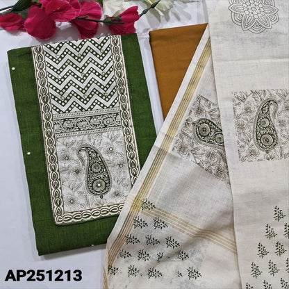 Mossy green south handloom cotton salwar material ap251213-Neidhal