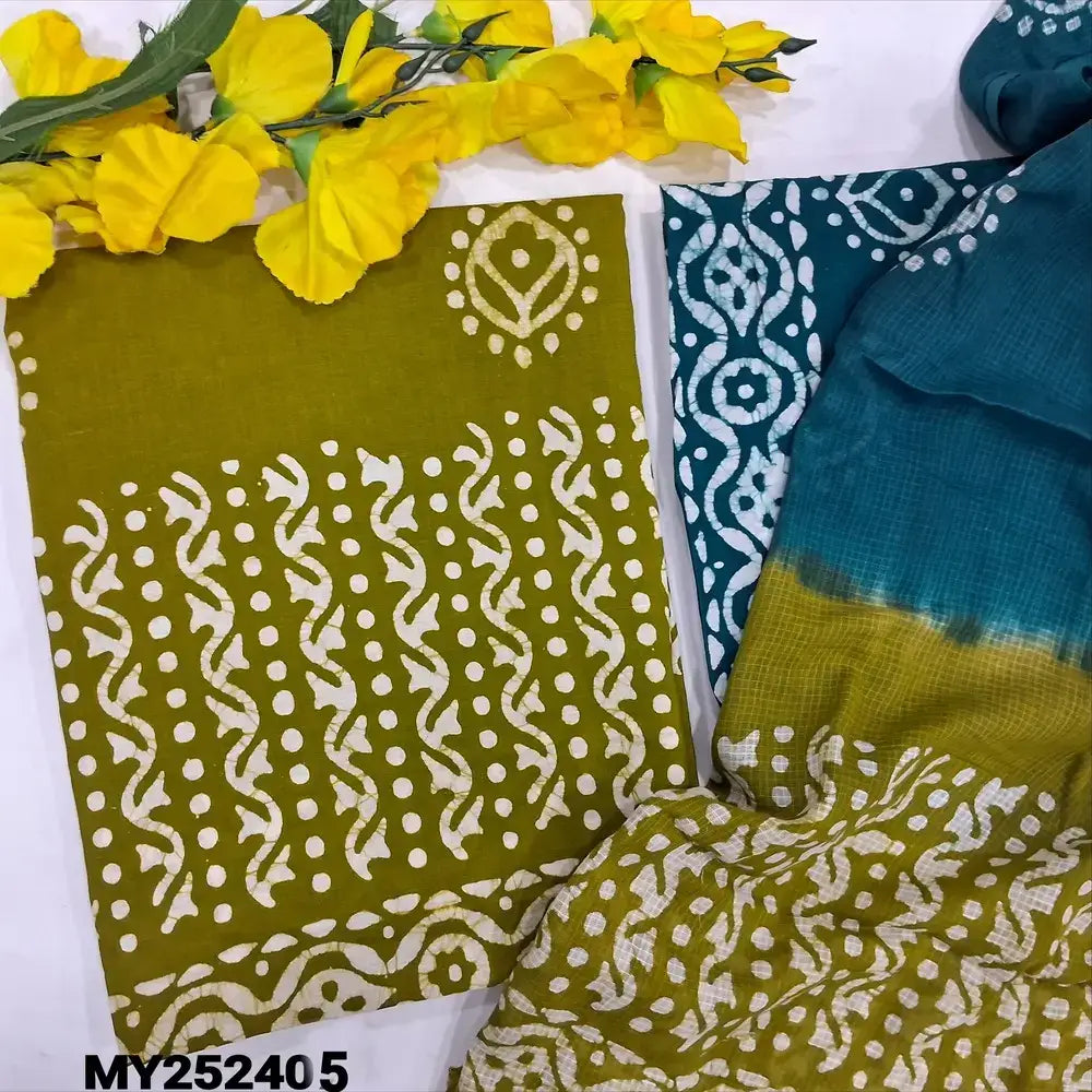 Mossy green wax batik soft cotton salwar material my252405-Neidhal