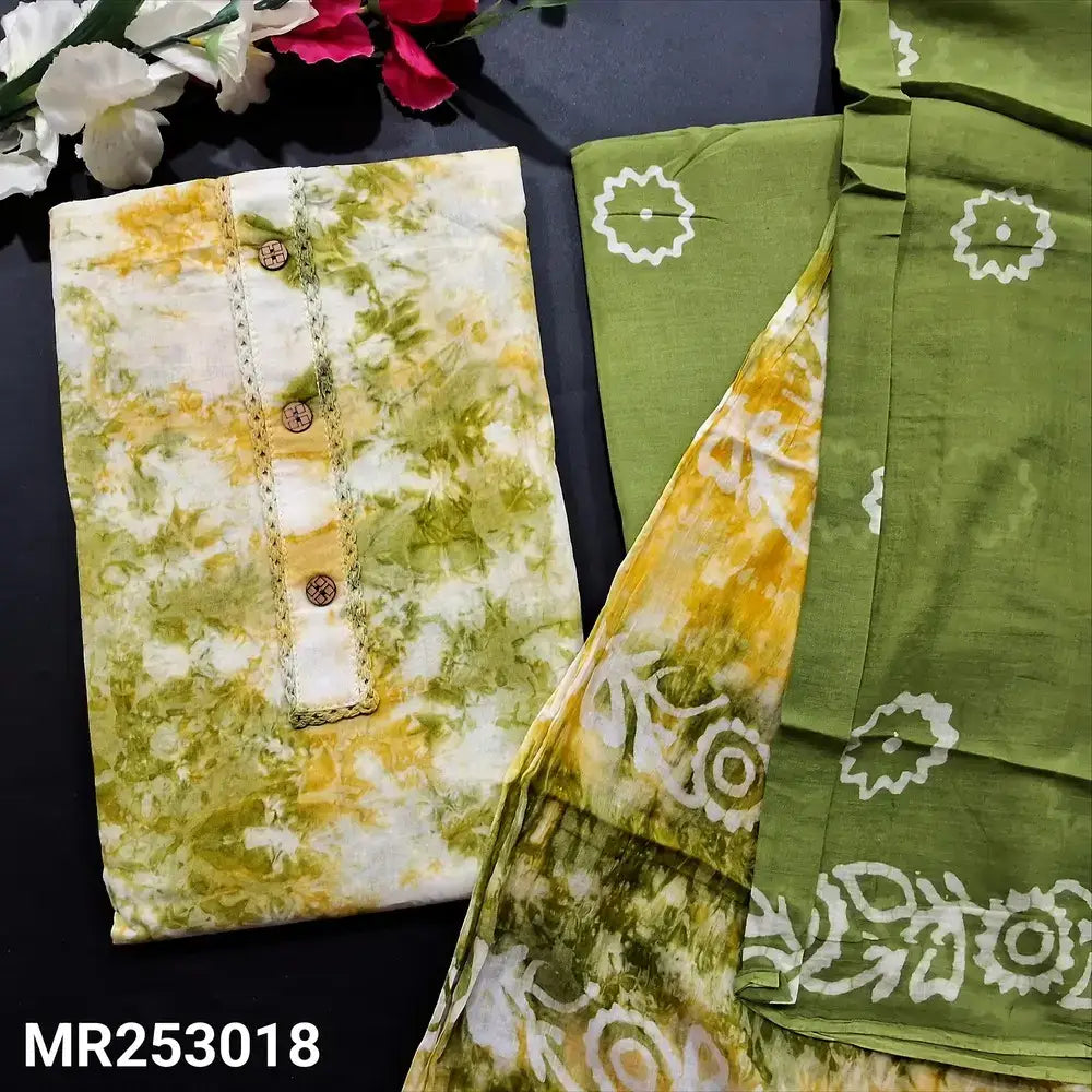 Mossy green yellow batik cotton salwar material mr253018-Neidhal