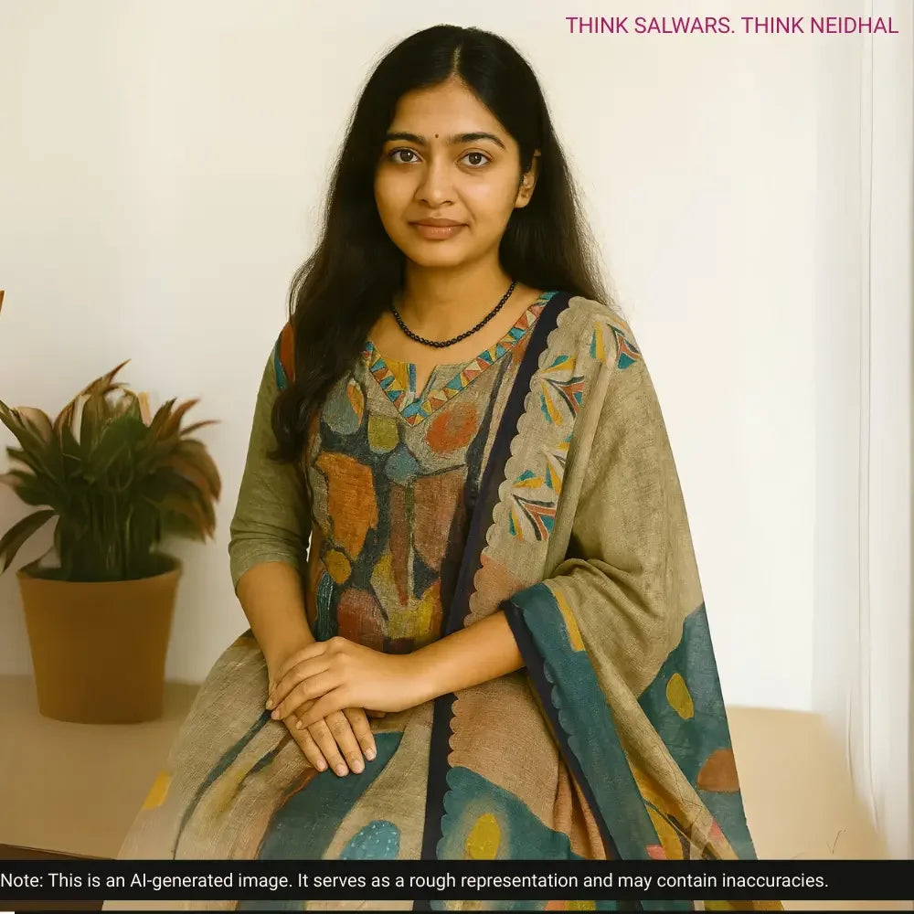 Multi color abstract printed tissue linen salwar material ag252610 Neidhal