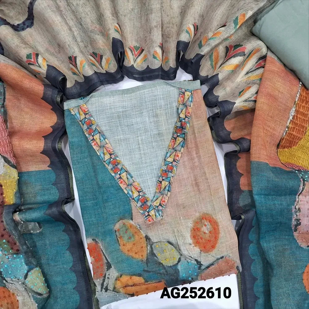 Multi color abstract printed tissue linen salwar material ag252610 Neidhal