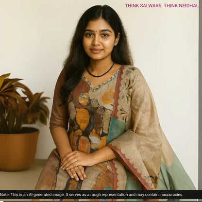 Multi color abstract printed tissue linen salwar material ag252611 Neidhal