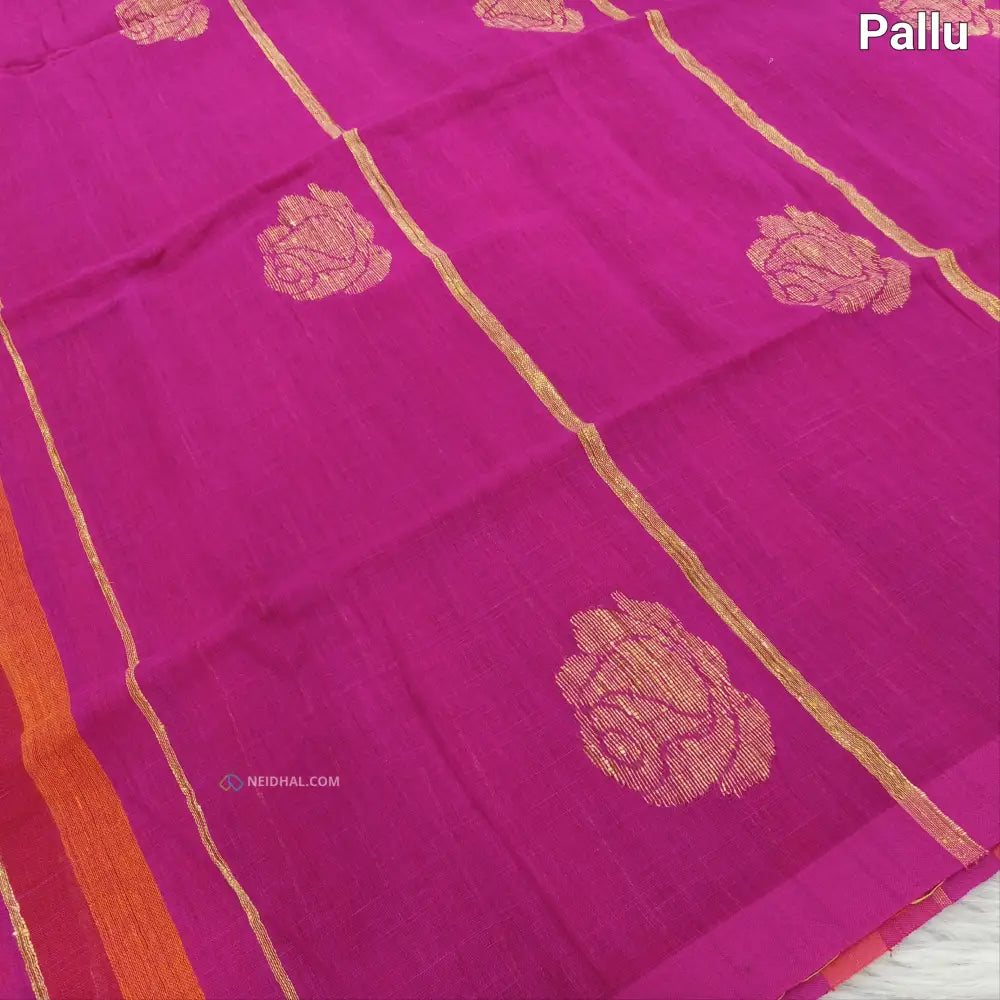 CODE NS14: Multi color designer vertical striped pure linen saree(thin & soft fabric)floral weaving & tassels on pallu