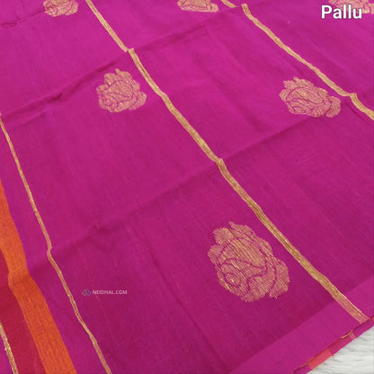 CODE NS14: Multi color designer vertical striped pure linen saree(thin & soft fabric)floral weaving & tassels on pallu