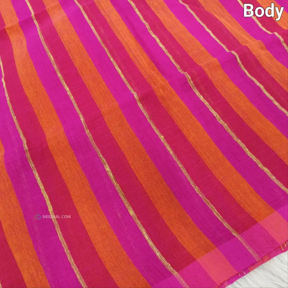 CODE NS14: Multi color designer vertical striped pure linen saree(thin & soft fabric)floral weaving & tassels on pallu