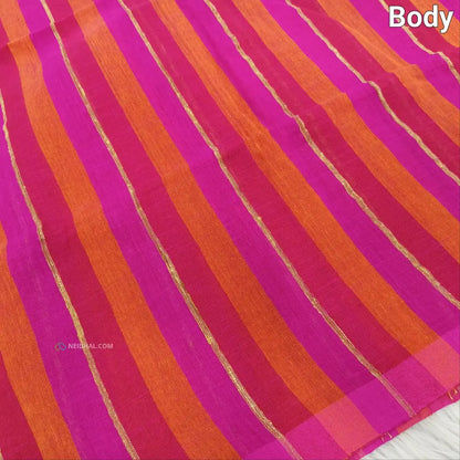 CODE NS14: Multi color designer vertical striped pure linen saree(thin & soft fabric)floral weaving & tassels on pallu