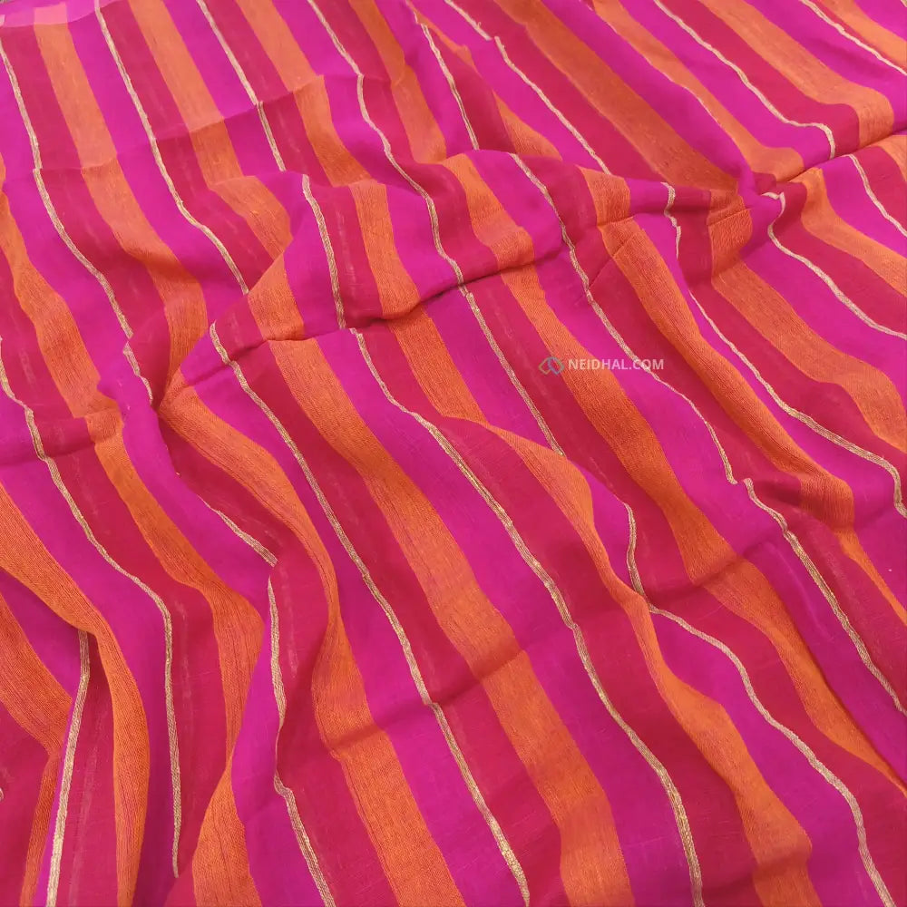 CODE NS14: Multi color designer vertical striped pure linen saree(thin & soft fabric)floral weaving & tassels on pallu