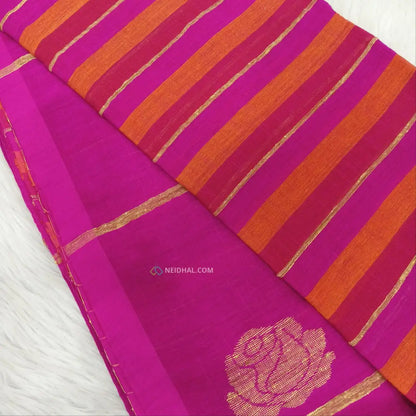 CODE NS14: Multi color designer vertical striped pure linen saree(thin & soft fabric)floral weaving & tassels on pallu