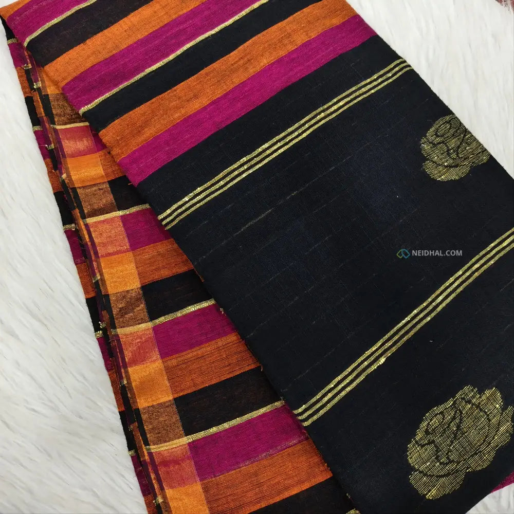 CODE NS15: Multi color designer vertical striped pure linen saree(thin & soft fabric)floral weaving & tassels on pallu