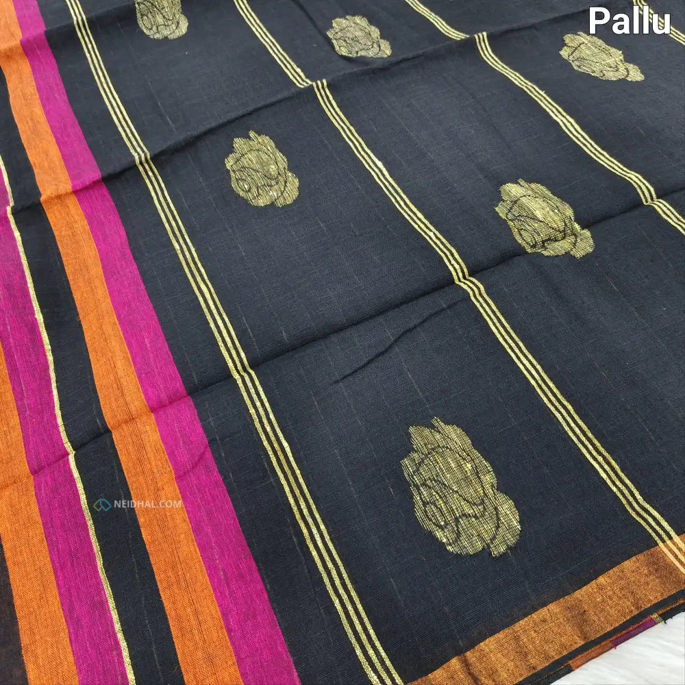 CODE NS15: Multi color designer vertical striped pure linen saree(thin & soft fabric)floral weaving & tassels on pallu