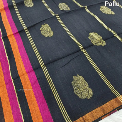 CODE NS15: Multi color designer vertical striped pure linen saree(thin & soft fabric)floral weaving & tassels on pallu
