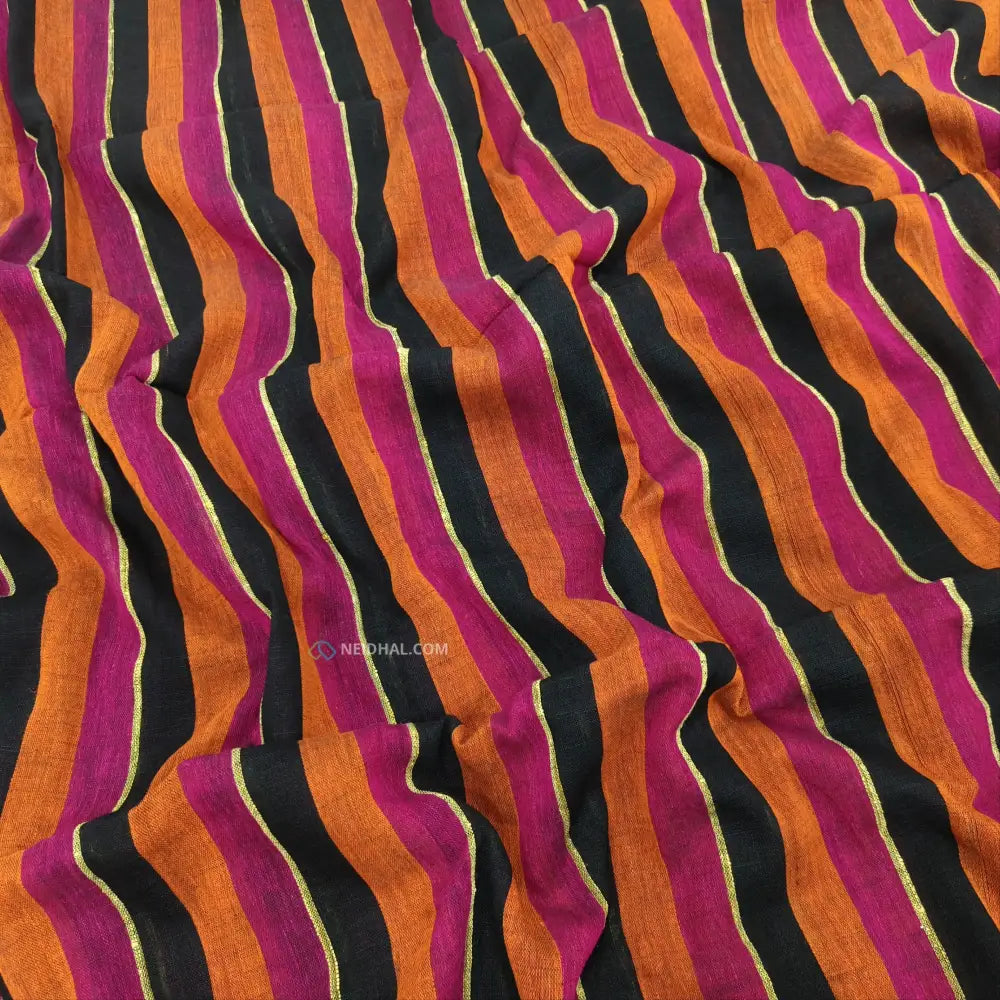 CODE NS15: Multi color designer vertical striped pure linen saree(thin & soft fabric)floral weaving & tassels on pallu