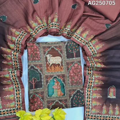 Multi color digital printed semi tussar salwar material ag250705-Neidhal