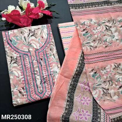 CODE MR250308: Murli color floral printed mixed cotton unstitched salwar material embroidered& sequins work