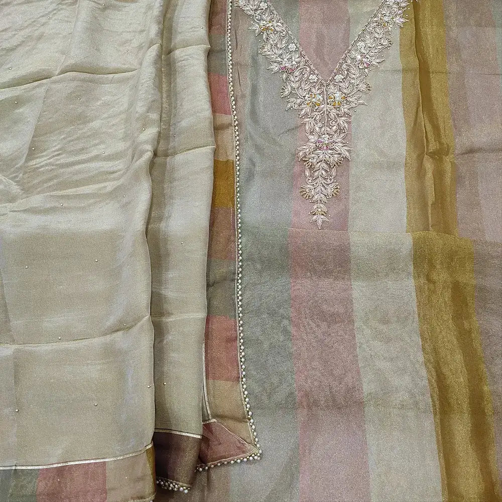 Multi color tissue organza silk salwar material mr253008-Neidhal