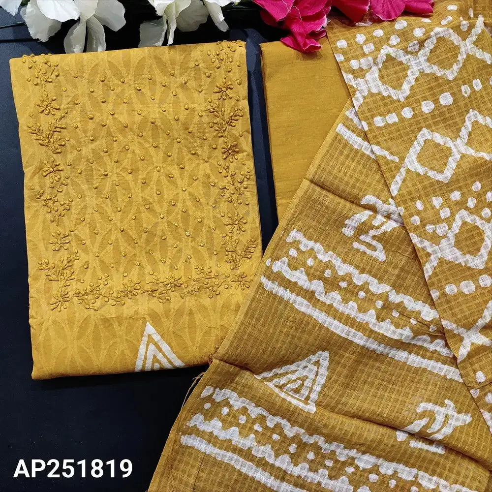 Mustard yellow batik jakard cotton salwar material ap251819-Neidhal