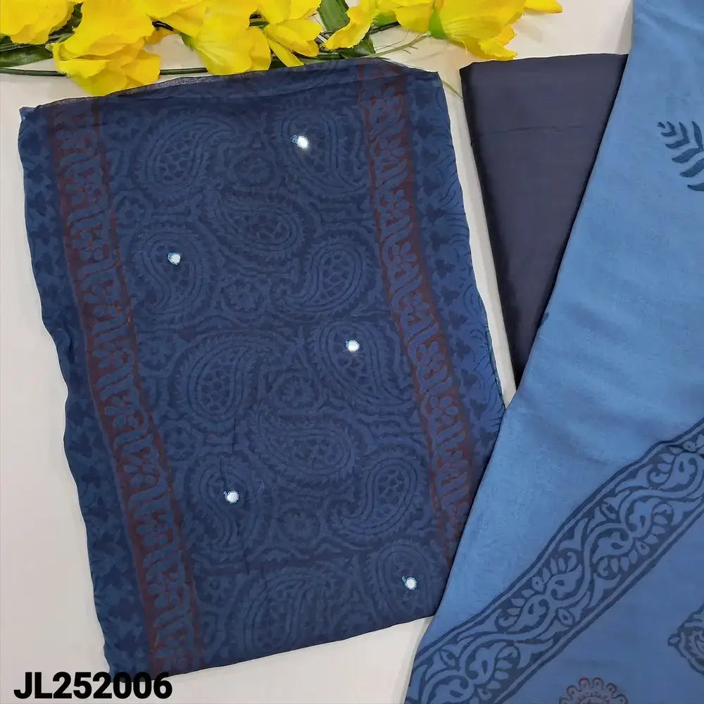 Navy blue bluish grey block printed semi georgette salwar material jl252006-Neidhal