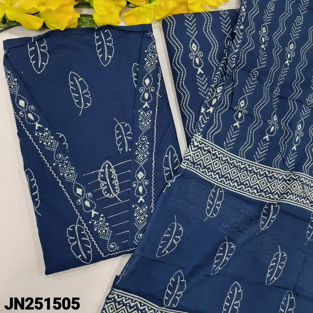 Navy blue leafy printed premium cotton salwar material jn251505-Neidhal