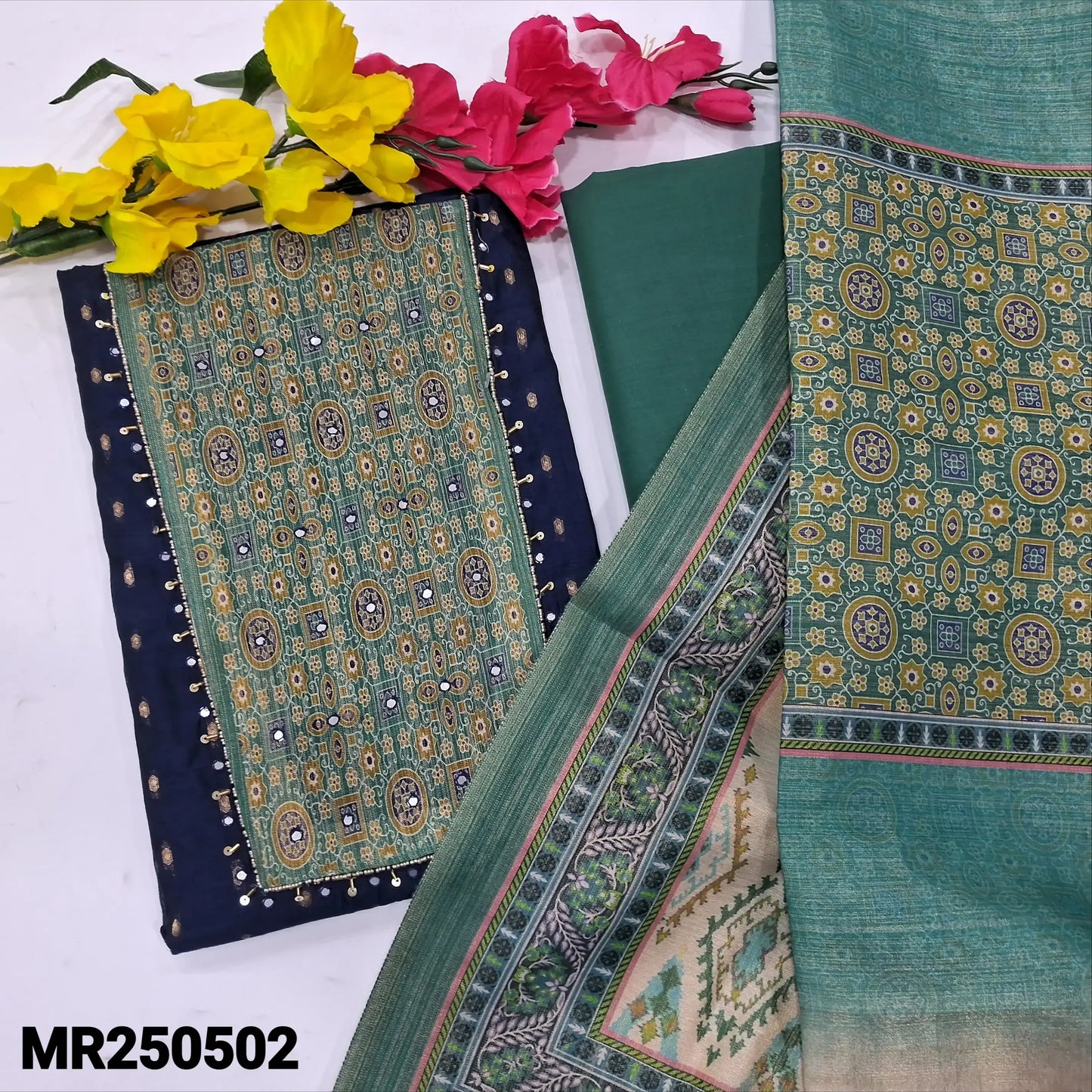 Navy blue silk cotton salwar material mr250502-Neidhal