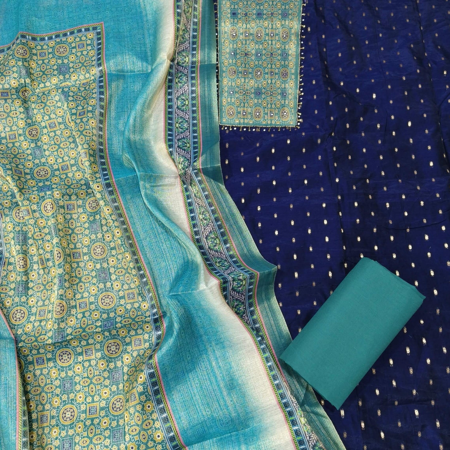 Navy blue silk cotton salwar material mr250502-Neidhal