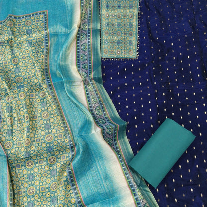 Navy blue silk cotton salwar material mr250502-Neidhal