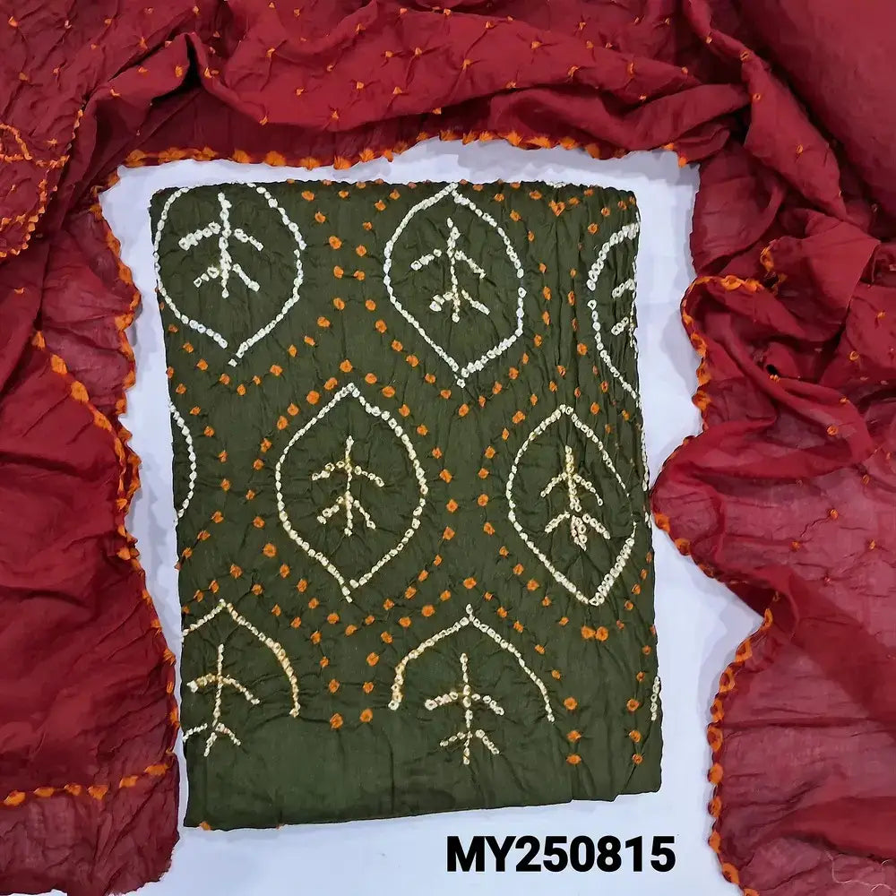 Olive green bandhini cotton salwar material my250815-Neidhal