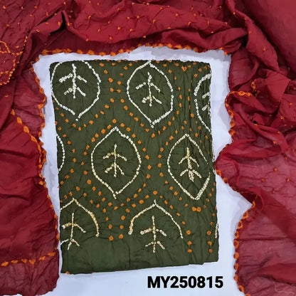 Olive green bandhini cotton salwar material my250815-Neidhal