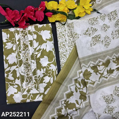 Olive Green Cotton Salwar Material with Bead Work AP252211– Neidhal