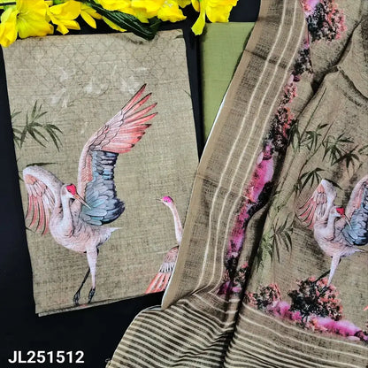 Olive green digital printed semi linen salwar material jl251512-Neidhal