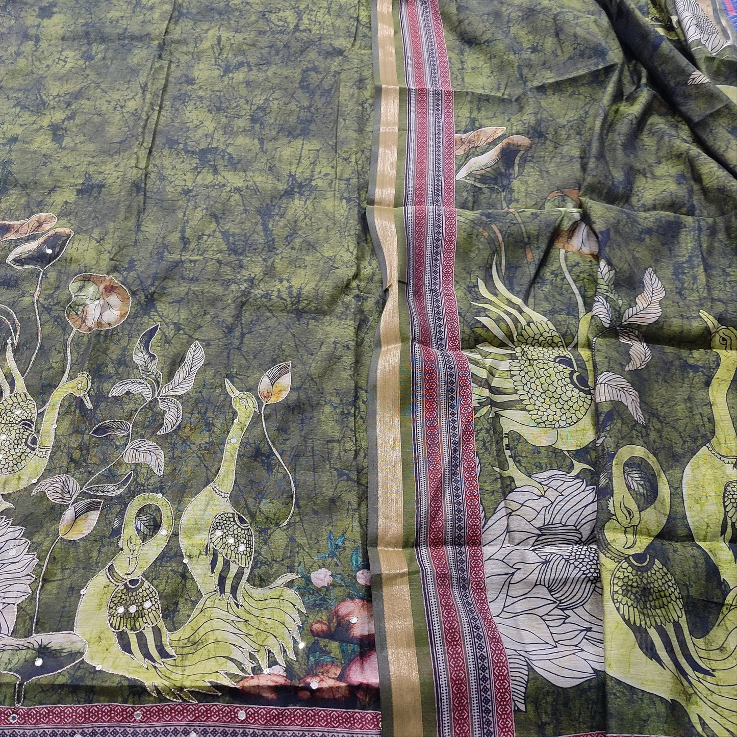 Olive green digital printed silk cotton salwar material mr251303-Neidhal